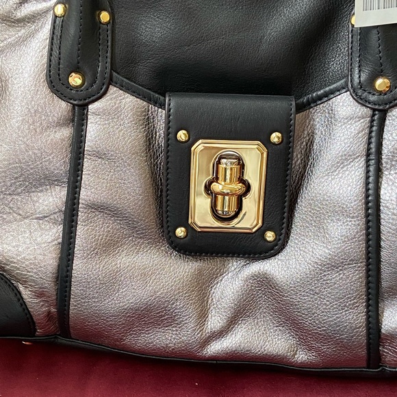 B MAKOWSKY LUXURY LEATHER CLASSICS Handbag Pewter Black New Never Used With Tags - Picture 2 of 15